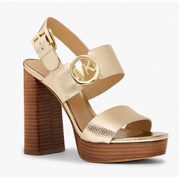 Michael Kors Vera Platform Sandal Gold Leather Size 7 - Picture 1 of 8